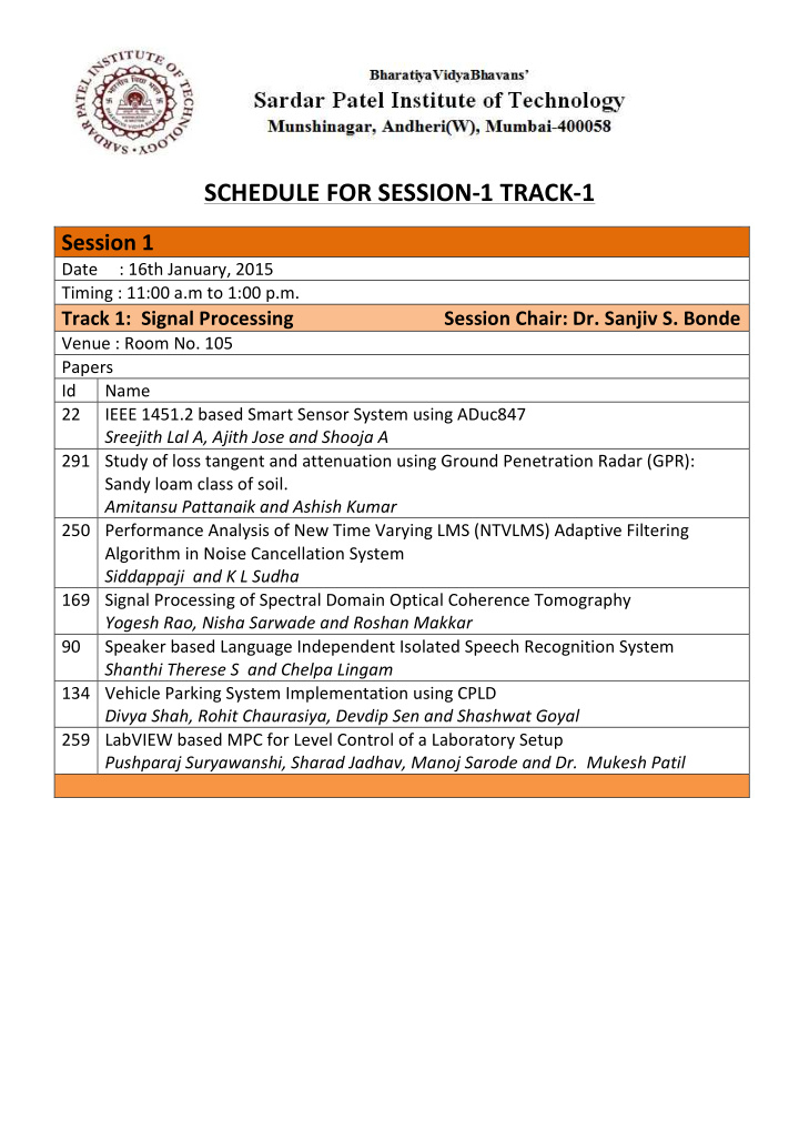 schedule for session 1 track 1