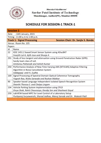 SCHEDULE  FOR  SESSION-1  TRACK-1   Session  1   Date