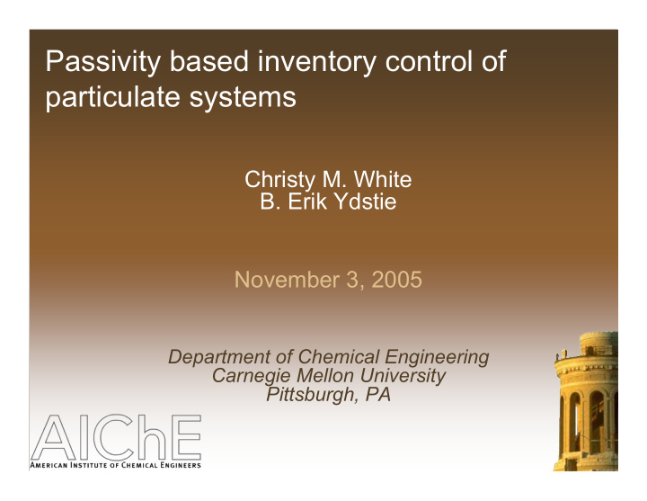 passivity based inventory control of particulate systems