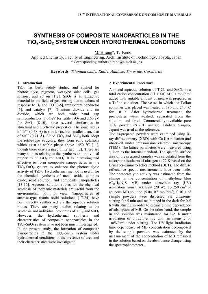 synthesis of composite nanoparticles in the tio 2 sno 2