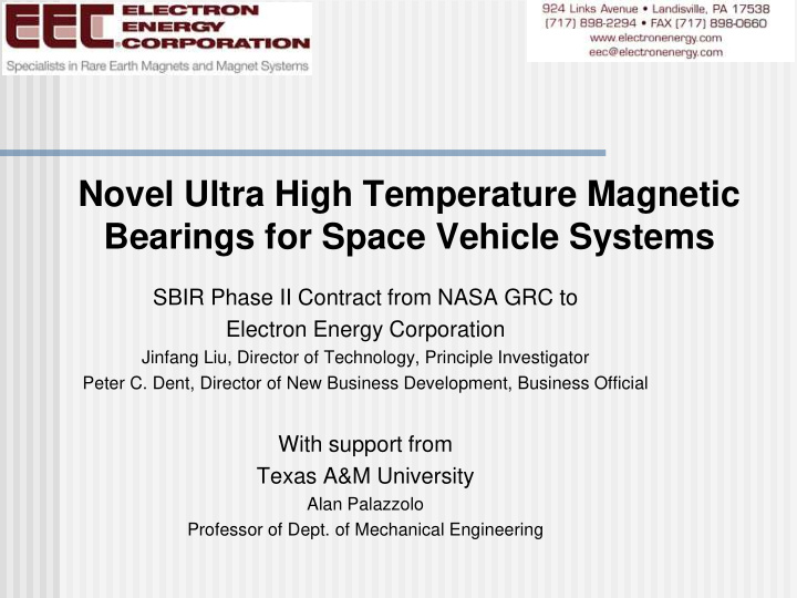 novel ultra high temperature magnetic bearings for space
