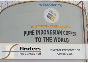Investor Presentation  October 2016  Disclaimer  This presentation (Presentation) has been prepared