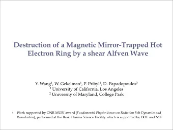 Destruction of a Magnetic Mirror-Trapped Hot  Electron Ring by a shear Alfven Wave Y. Wang 1 , W.