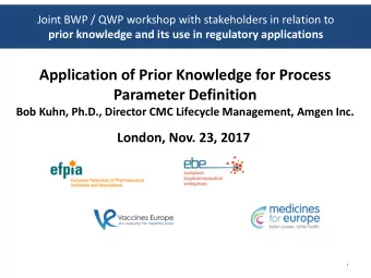Application of Prior Knowledge for Process  Parameter Definition Bob Kuhn, Ph.D., Director CMC