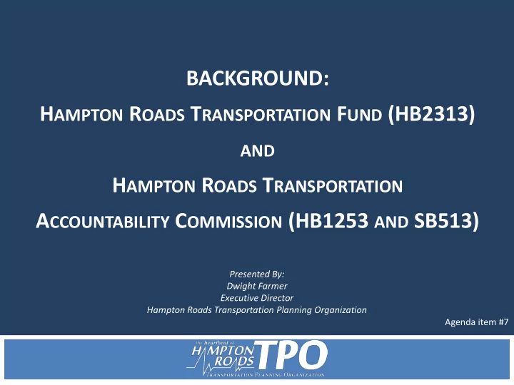 background h ampton r oads t ransportation f und hb2313
