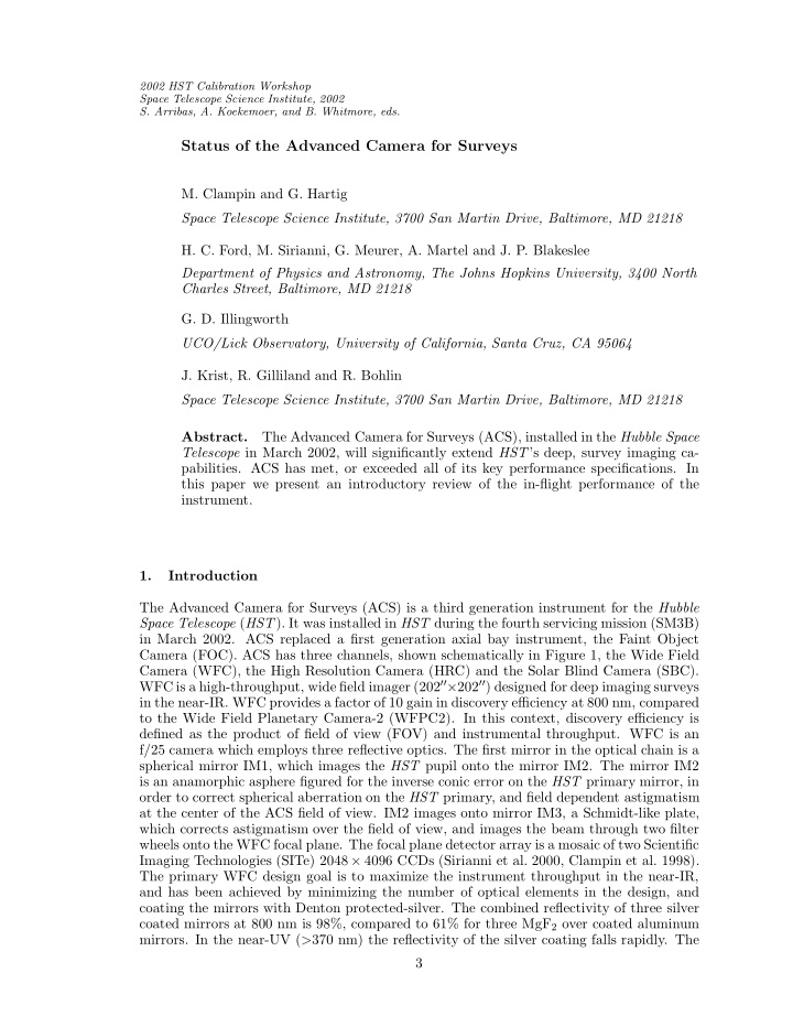 status of the advanced camera for surveys