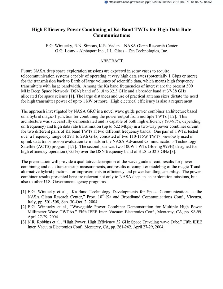 high efficiency power combining of ka band twts for high