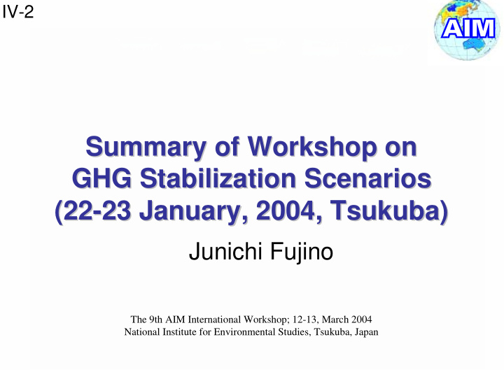 summary of workshop on summary of workshop on ghg