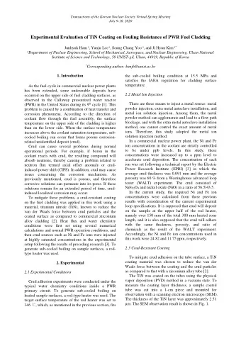 Experimental Evaluation of TiN Coating on Fouling Resistance of PWR Fuel Cladding Junhyuk Ham a ,