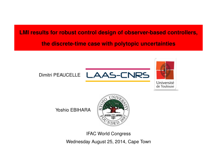 lmi results for robust control design of observer based