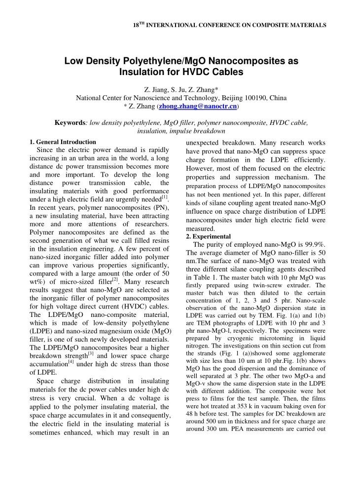 low density polyethylene mgo nanocomposites as insulation