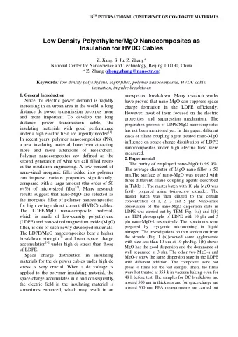 Low Density Polyethylene/MgO Nanocomposites as  Insulation for HVDC Cables  Z. Jiang, S. Ju, Z.