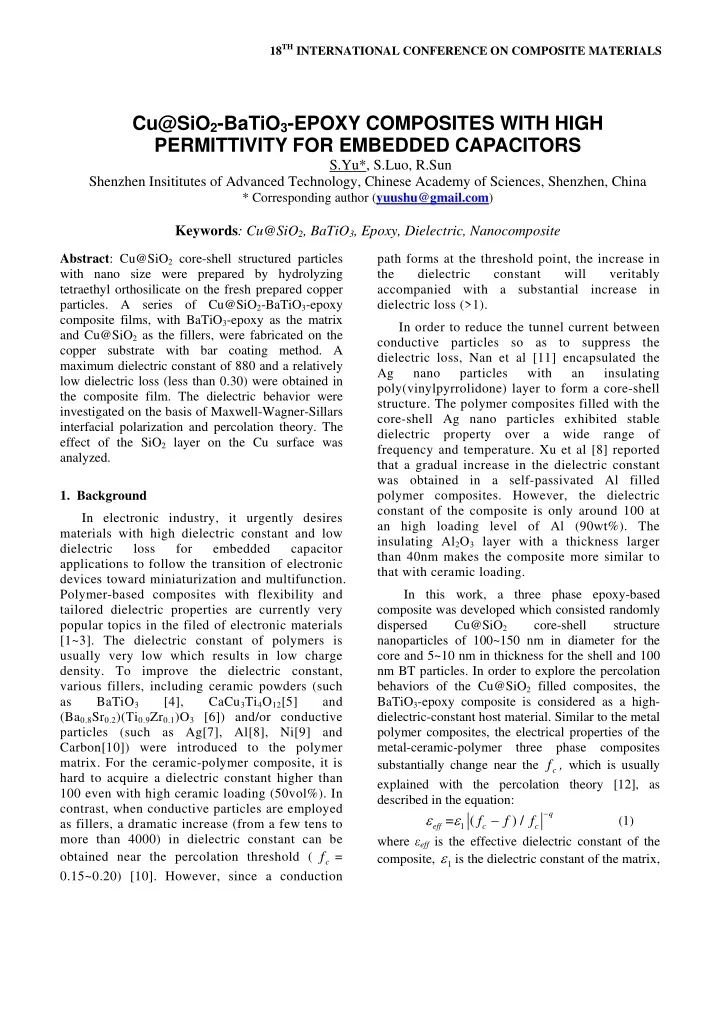 cu sio 2 batio 3 epoxy composites with high permittivity