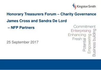 Honorary Treasurers Forum  Charity Governance  James Cross and Sandra De Lord  NFP Partners