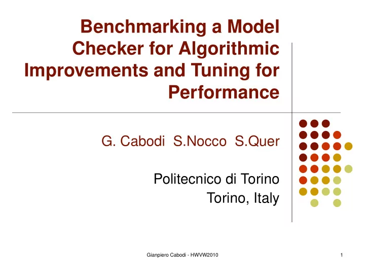 benchmarking a model checker for algorithmic improvements