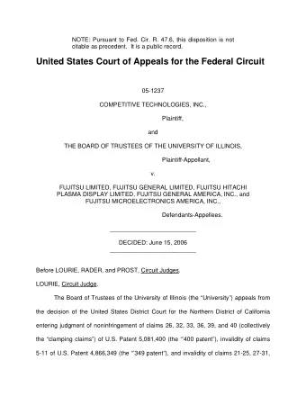 United States Court of Appeals for the Federal Circuit  05-1237  COMPETITIVE TECHNOLOGIES, INC.,
