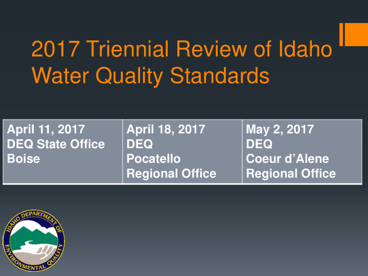 2017 triennial review of idaho water quality standards