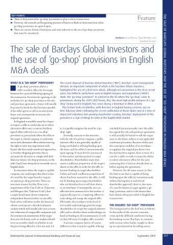 The sale of Barclays Global Investors and  the use of go-shop provisions in English  M&amp;A