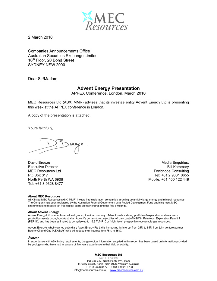 advent energy presentation