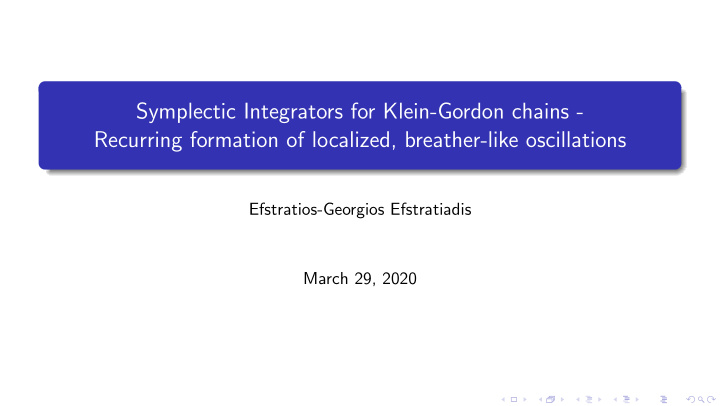 symplectic integrators for klein gordon chains recurring