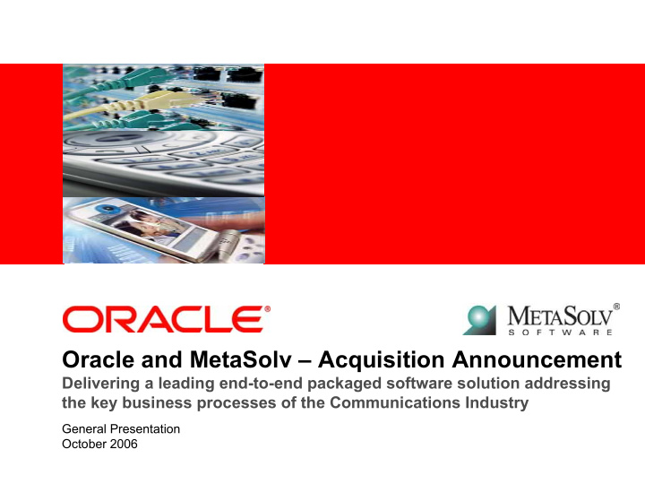 oracle and metasolv acquisition announcement