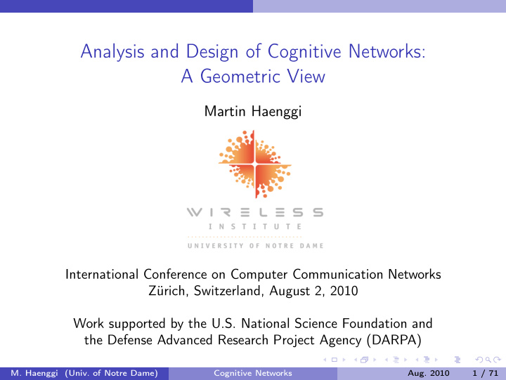 analysis and design of cognitive networks a geometric view