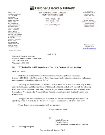 April 1, 2011  Marlene H. Dortch, Secretary  Federal Communications Commission  445 12th Street,