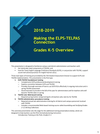 1  Introductory Training on the PLDs: Grades 2  12  These training presentations, which are
