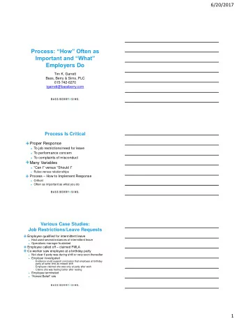 Process: How Often as  Important and What  Employers Do  Tim K. Garrett  Bass, Berry