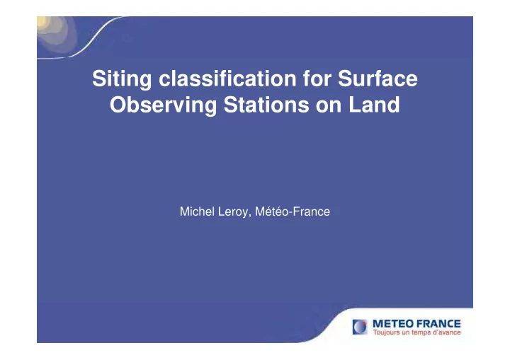 siting classification for surface ob observing stations
