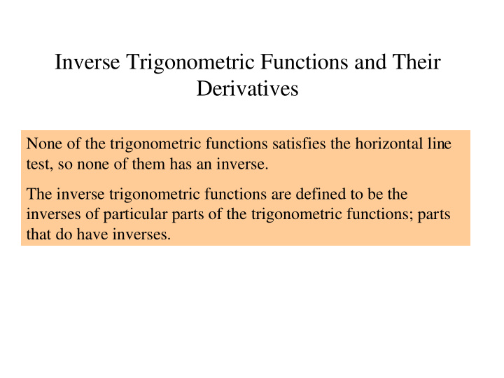 inverse trigonometric functions and their derivatives