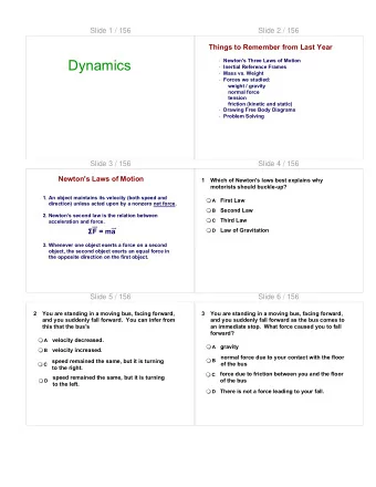 Dynamics  Newton's Three Laws of Motion  Inertial Reference Frames  Mass vs. Weight  Forces