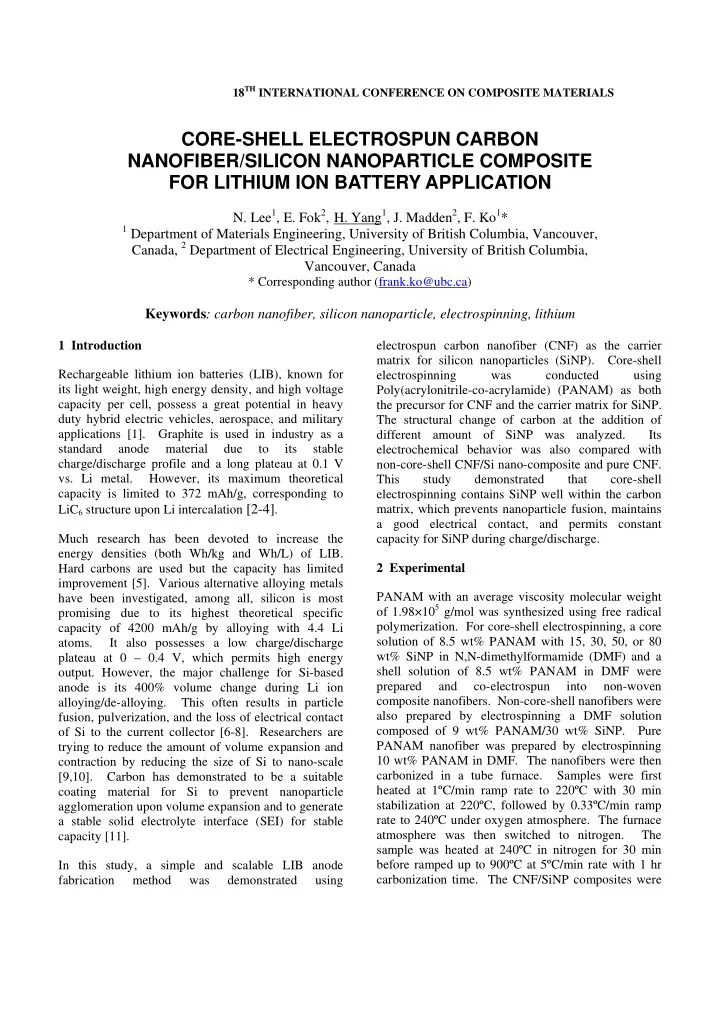 core shell electrospun carbon nanofiber silicon