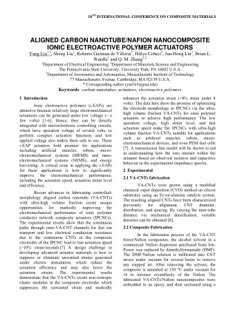 ALIGNED CARBON NANOTUBE/NAFION NANOCOMPOSITE IONIC ELECTROACTIVE POLYMER ACTUATORS Yang Liu 1,* ,