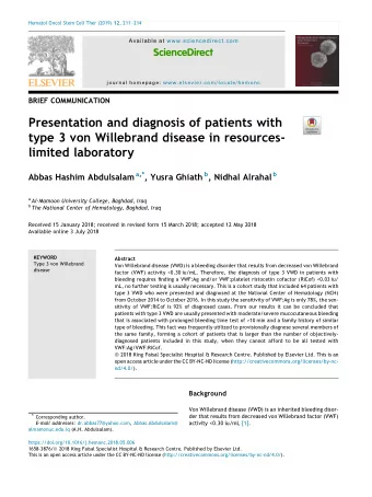 Presentation and diagnosis of patients with  type 3 von Willebrand disease in resources-  limited
