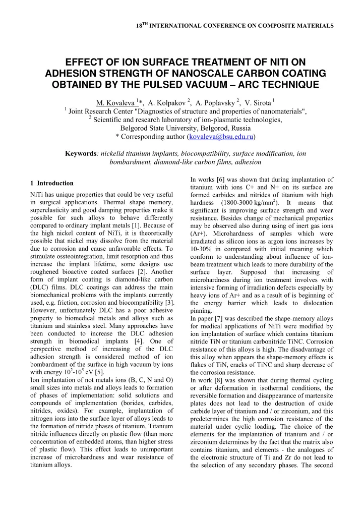 effect of ion surface treatment of niti on adhesion