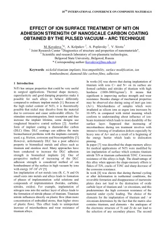 EFFECT OF ION SURFACE TREATMENT OF NITI ON  ADHESION STRENGTH OF NANOSCALE CARBON COATING  OBTAINED