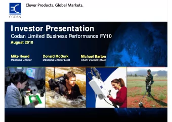 I nvestor Presentation  I nvestor Presentation  I nvestor Presentation  I nvestor Presentation