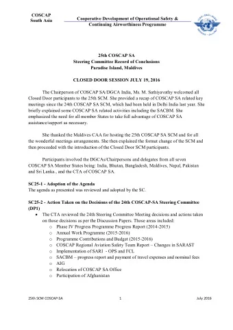 COSCAP  Cooperative Development of Operational Safety &amp;  South Asia  Continuing Airworthiness