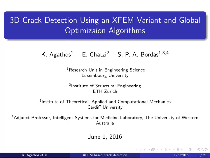 3d crack detection using an xfem variant and global