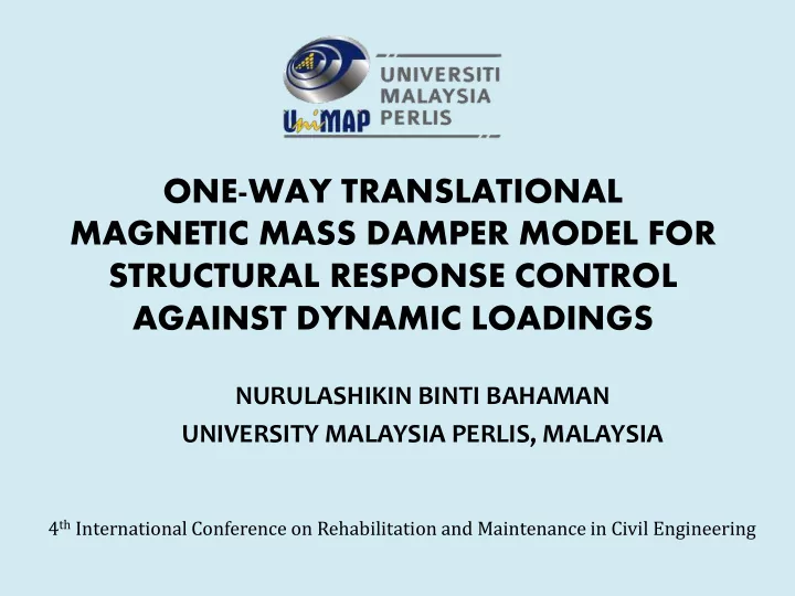 one way translational magnetic mass damper model for