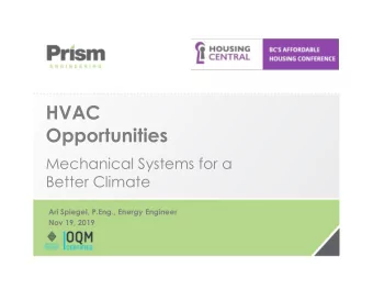 HVAC  Opportunities  Mechanical Systems for a  Better Climate  Ari Spiegel, P.Eng., Energy Engineer