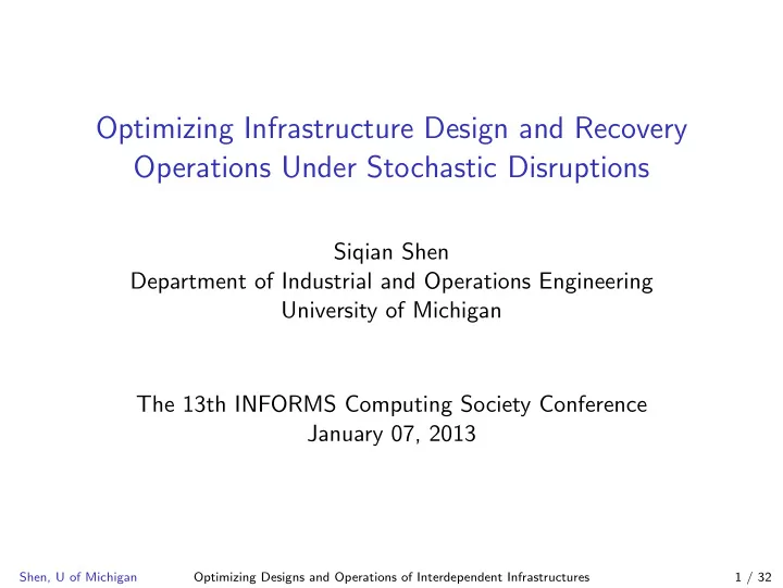 optimizing infrastructure design and recovery operations