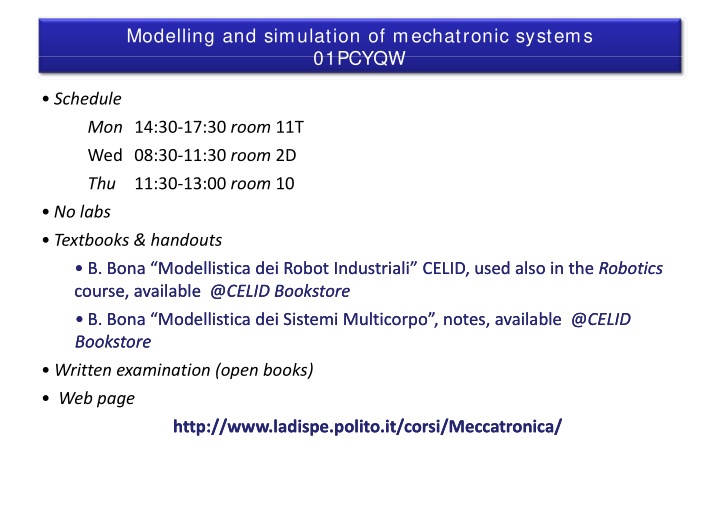 modelling and simulation of mechatronic systems 01pcyqw