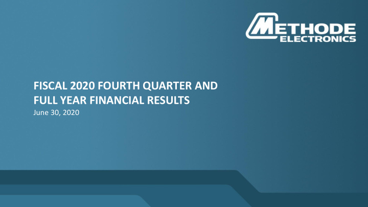fiscal 2020 fourth quarter and full year financial results