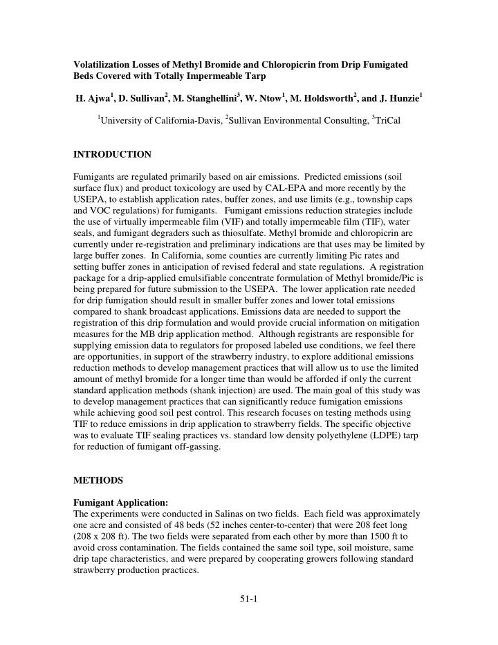 volatilization losses of methyl bromide and chloropicrin