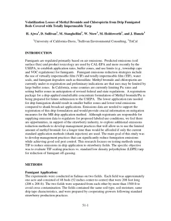 Volatilization Losses of Methyl Bromide and Chloropicrin from Drip Fumigated  Beds Covered with