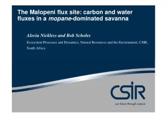 The Malopeni flux site: carbon and water fluxes in a mopane -dominated savanna  Alecia Nickless and