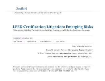 LEED Certification Litigation: Emerging Risks Minimizing Liability Through Green Building Contracts