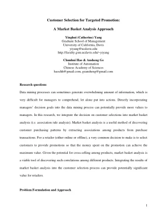 Customer Selection for Targeted Promotion:  A Market Basket Analysis Approach  Yinghui (Catherine)